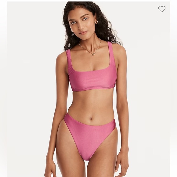 J. Crew Shiny squareneck bikini top & high waisted bikini bottom swimsuit set XL - Picture 1 of 7